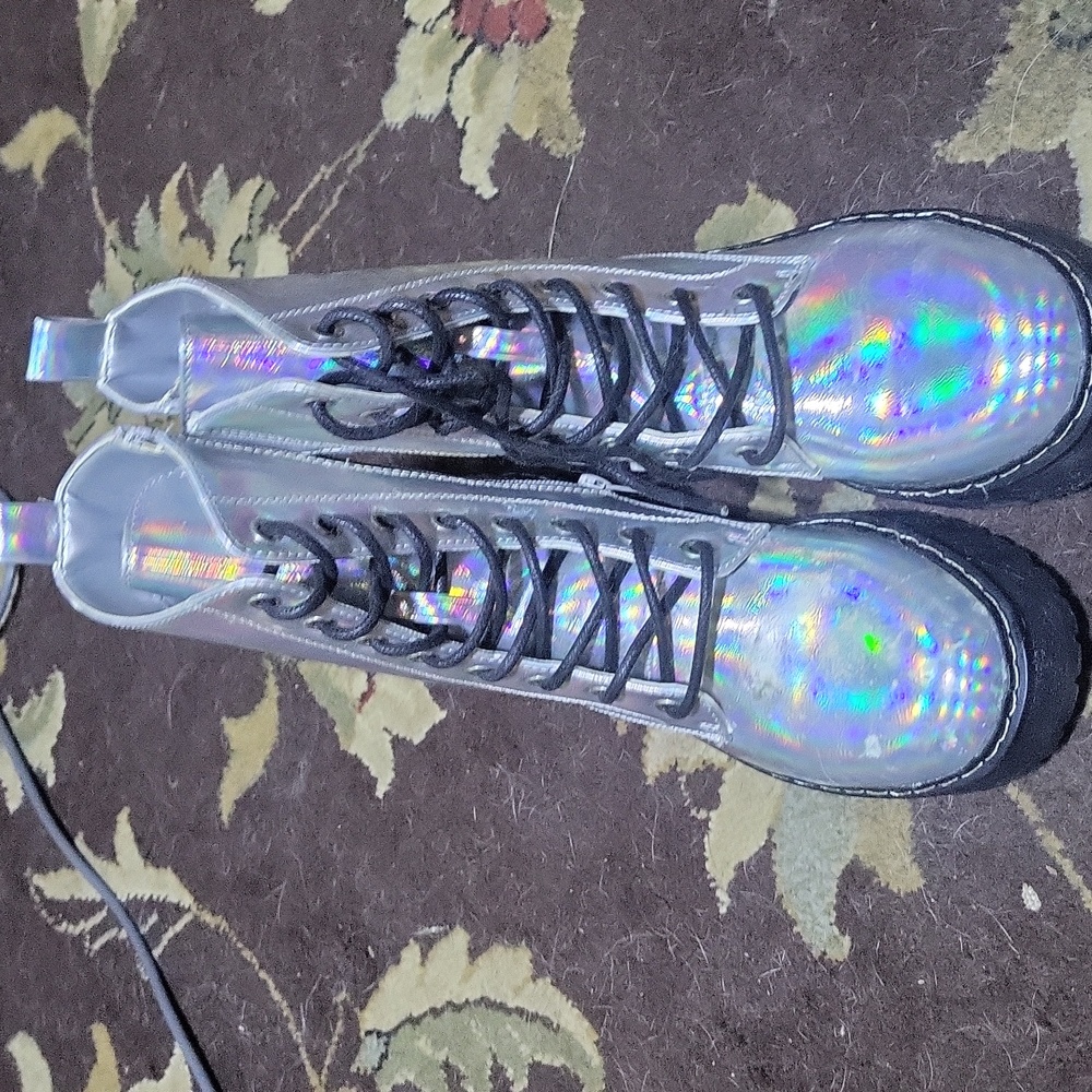 Silver nwot combat style boots